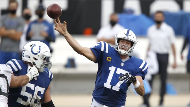 Indianapolis Colts quarterback Philip Rivers unloads a pass in Sunday's 27-20 opening loss at Jacksonville.